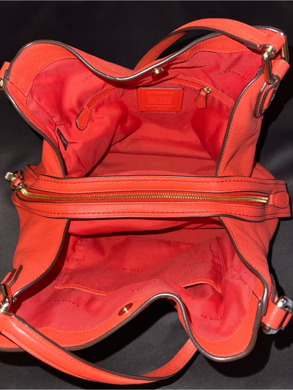 Coach Edie Pebbled Leather Shoulder Tote in Orange-Red - Picture 8 of 12